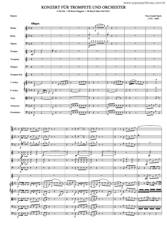 Partitura da música Concerto Para Trompete E Orquestra Em Mi Bemol Maior Hob. Viie.1 - 1° Movimento