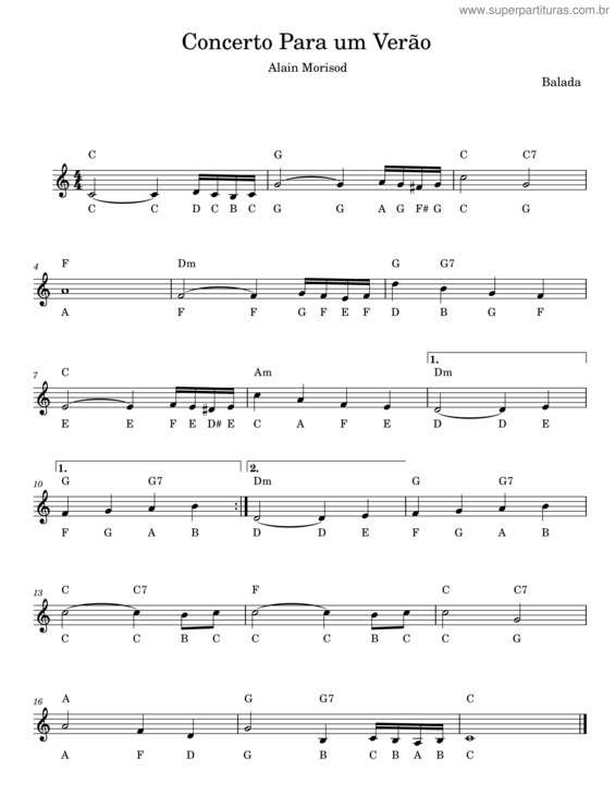 Partitura da música Concerto Para Um Verão – Alain Morisod