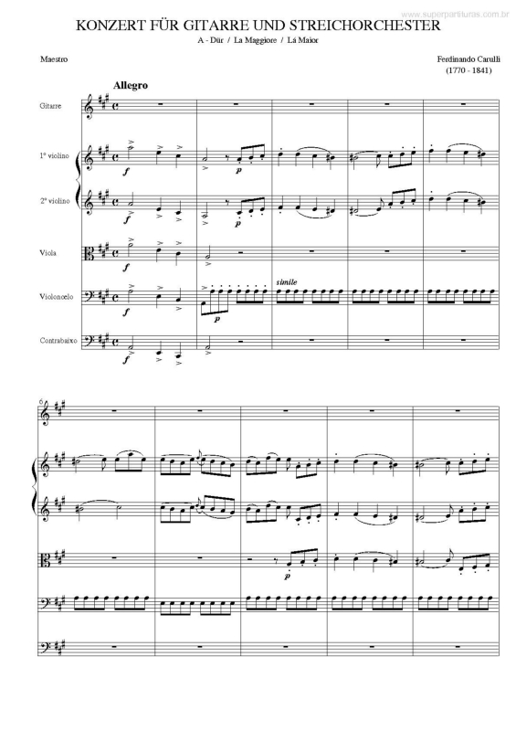 Partitura da música Concerto para Violão e Orquestra de Cordas