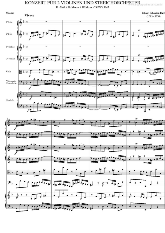 Partitura da música Concerto para Violino e Orquestra (BWV 1043)