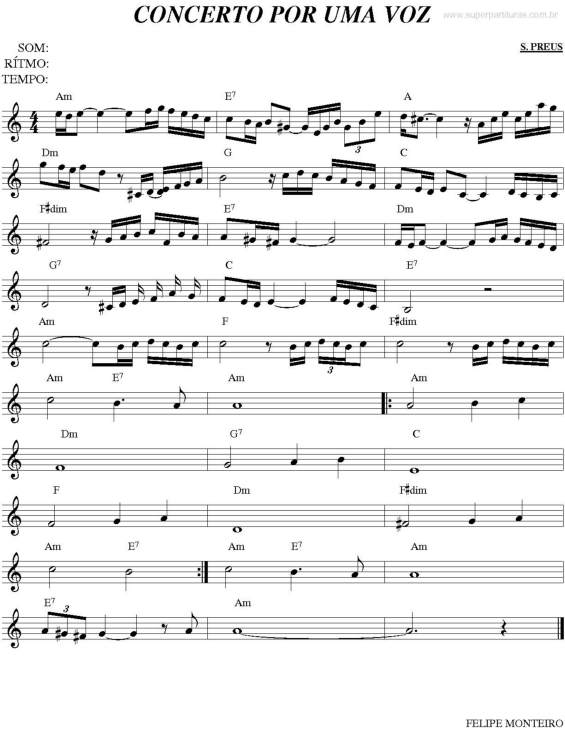 Partitura da música Concerto por uma voz