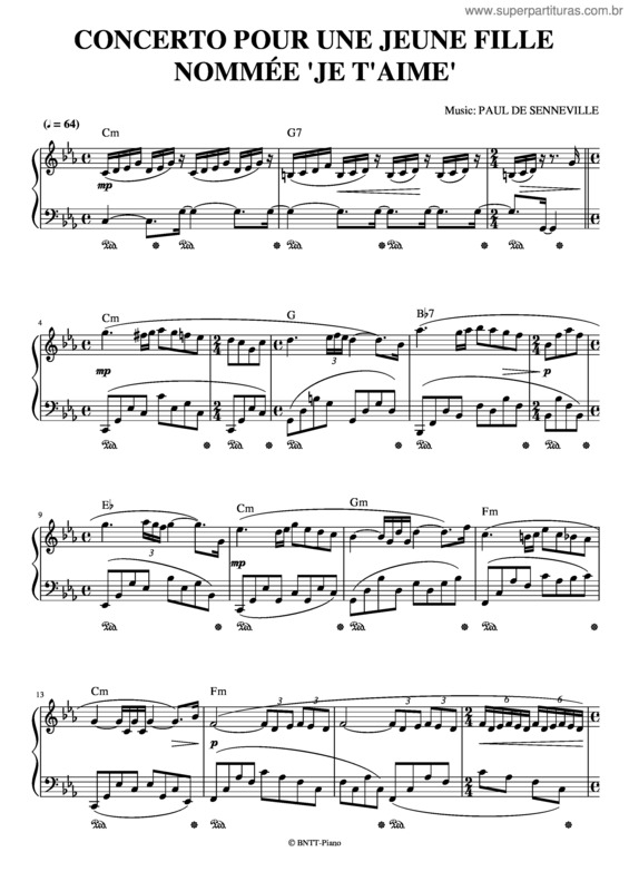 Partitura da música Concerto Pour Une Jeune Fille Nommée `Je T`Aime`