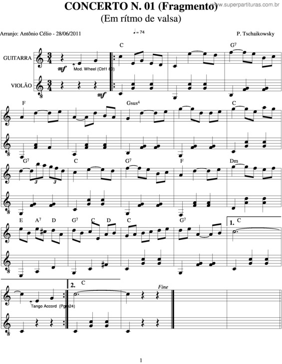 Partitura da música Concerto