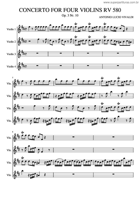 Partitura da música Concierto Para Cuatro Violines Rv 580