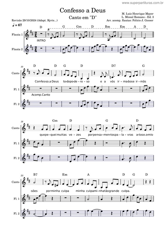 Partitura da música Confesso A Deus