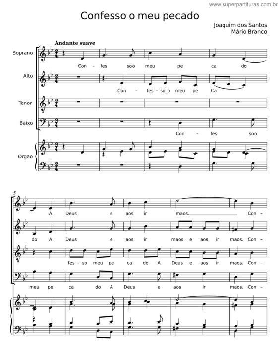 Partitura da música Confesso O Meu Pecado – Joaquim Dos Santos
