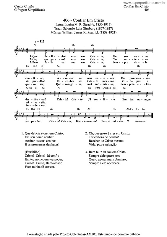 Partitura da música Confiar Em Cristo v.2
