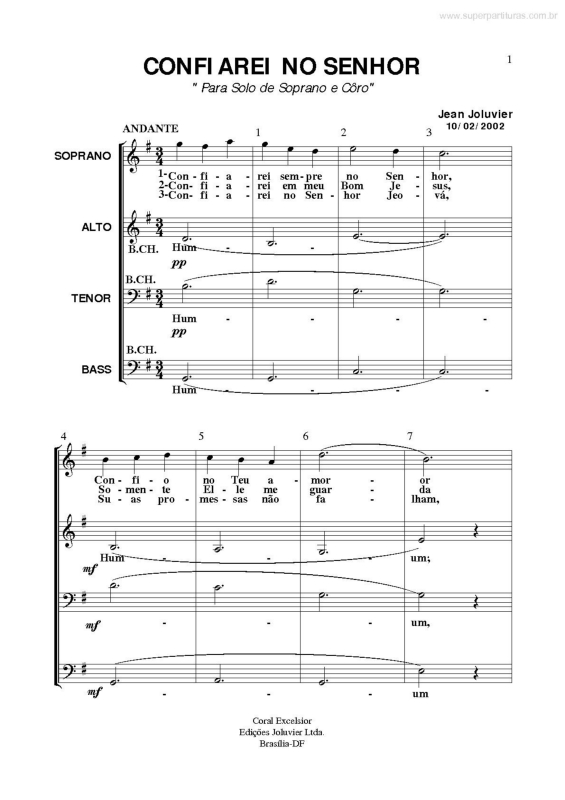 Partitura da música Confiarei no Senhor