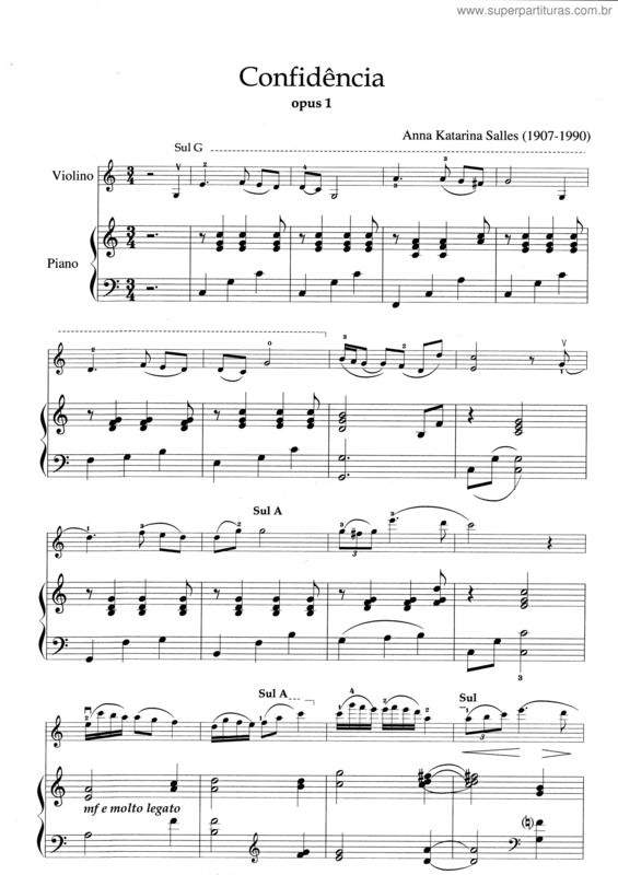 Partitura da música Confidência