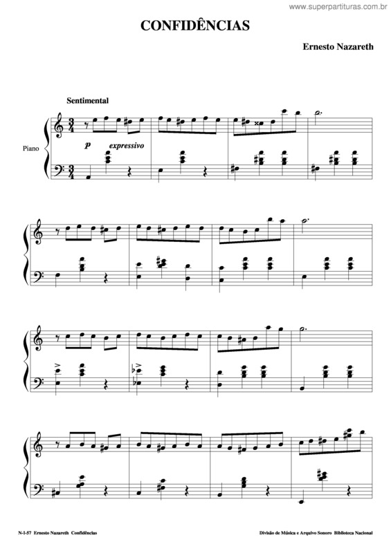 Partitura da música Confidências