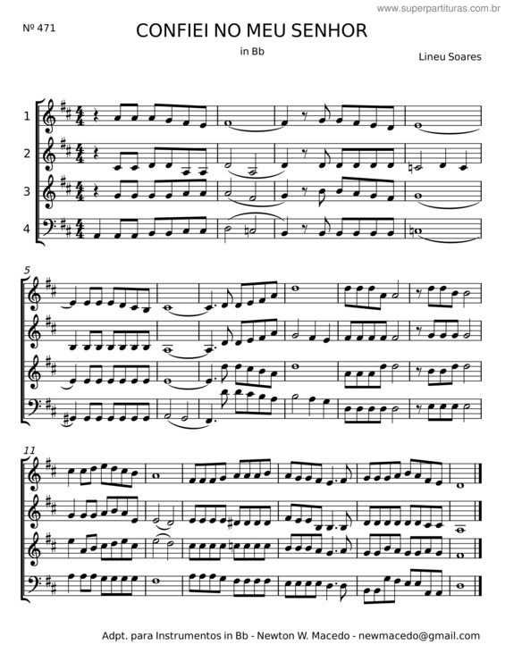 Partitura da música Confiei No Meu Senhor – Lineu Soares;W. Macedo