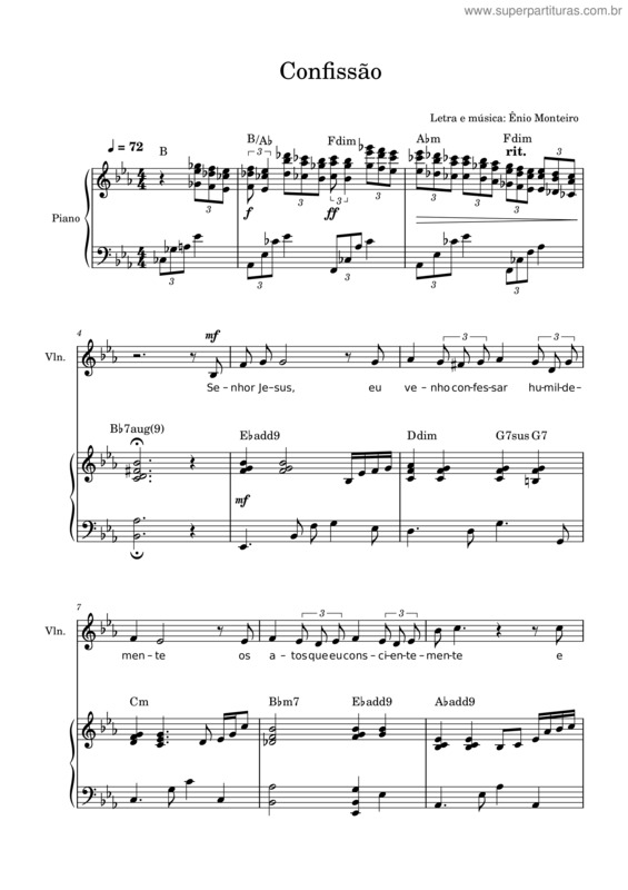Partitura da música Confissão – Ênio Monteiro