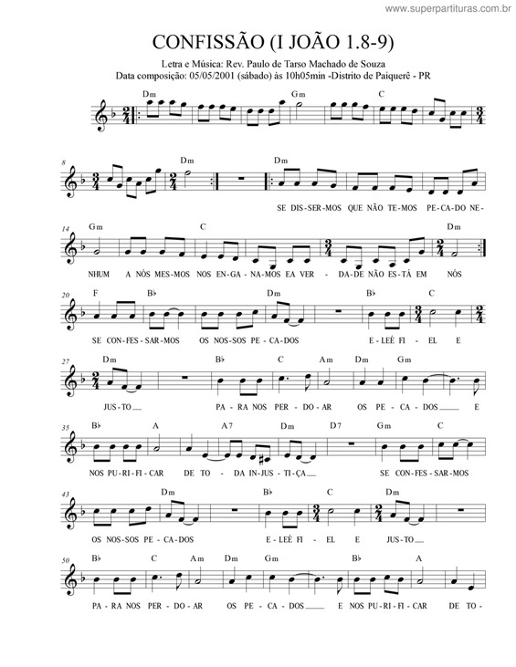 Partitura da música Confissão (I João 1.8-9)