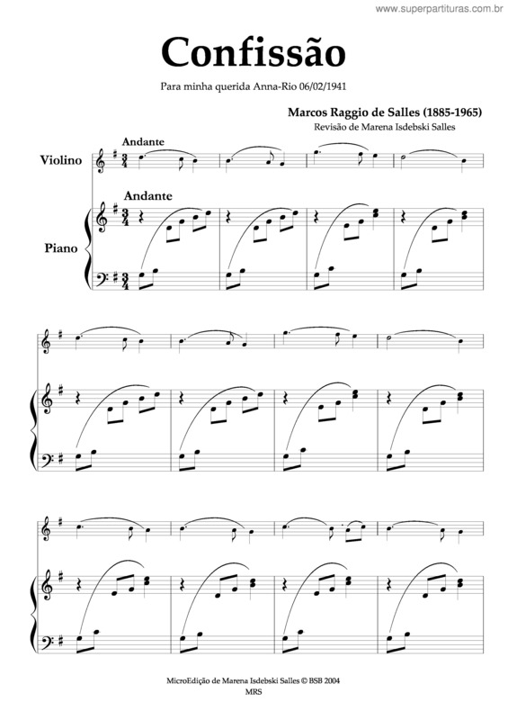 Partitura da música Confissão