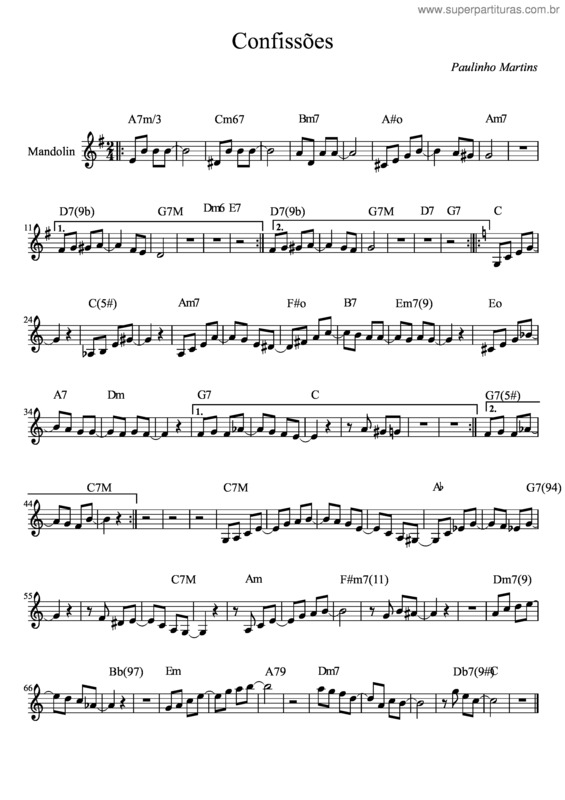 Partitura da música Confissões