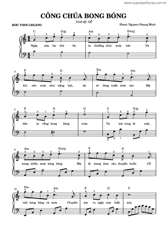Partitura da música Công Chúa Bong Bóng