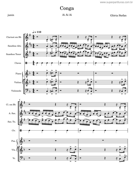 Partitura da música Conga – Glória Stefan v.2