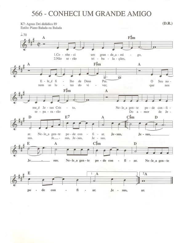 Partitura da música Conheci um Grande Amigo