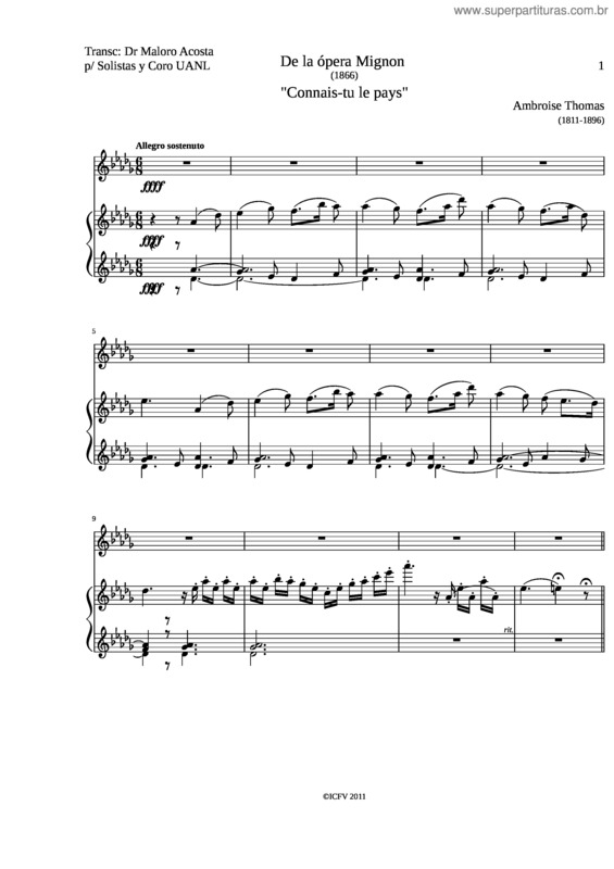 Partitura da música Connais–Tu Le Pays De La Ópera Mignon