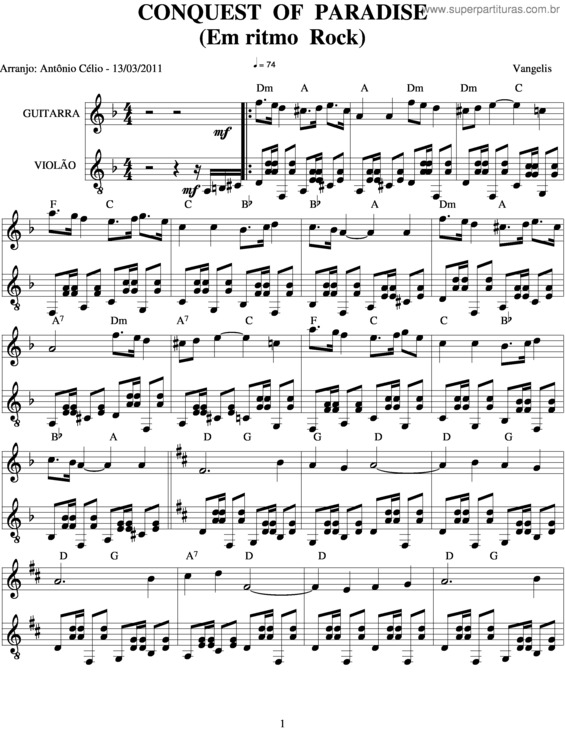 Partitura da música Conquest Of Paradise v.7