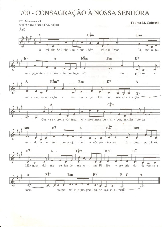 Partitura da música Consagração à Nossa Senhora v.2