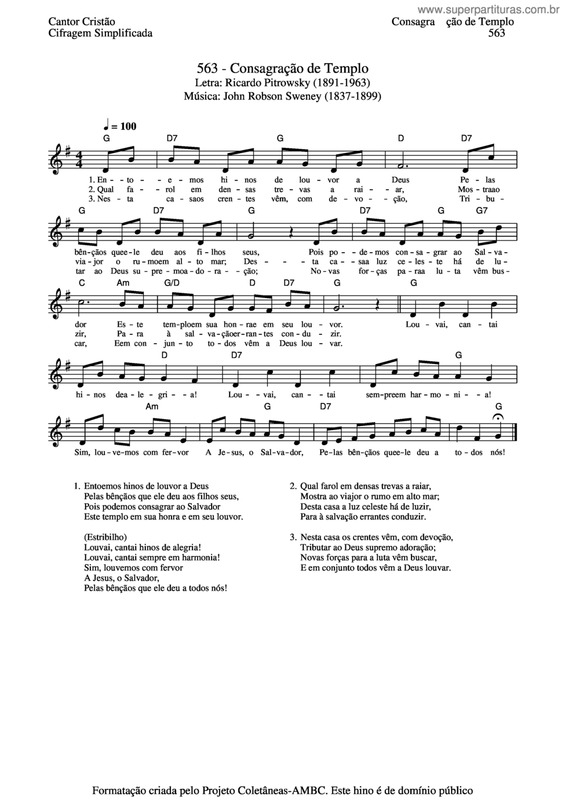 Partitura da música Consagração De Templo
