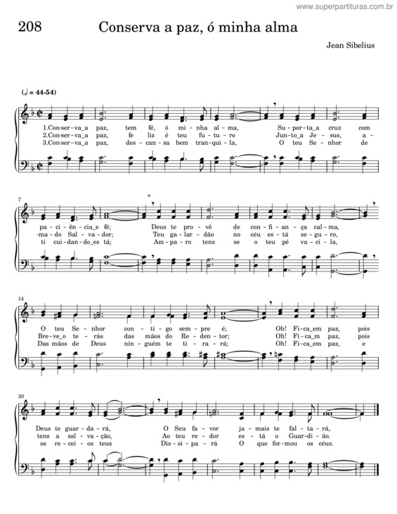 Partitura da música Conserva A Paz, Ó Minha Alma – Jean Sibelius