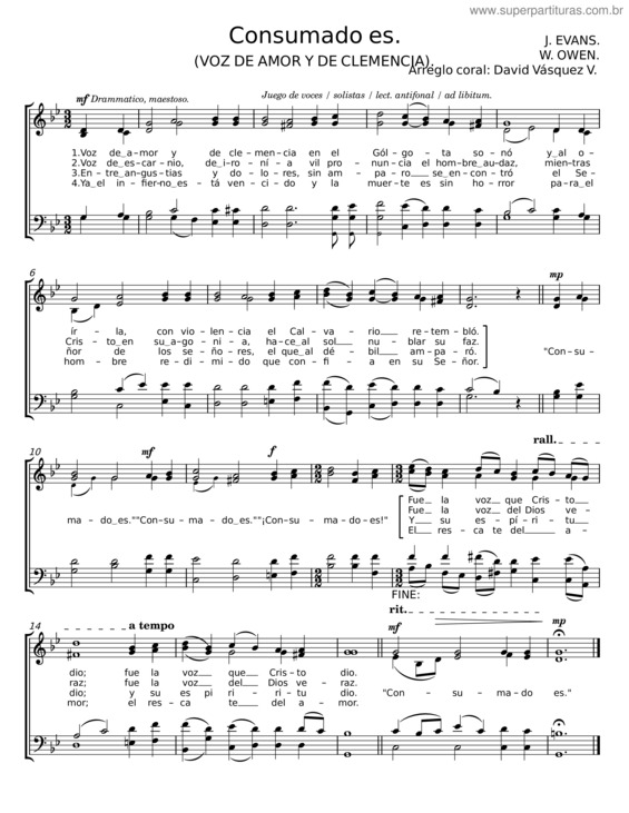 Partitura da música Consumado Es – J. Evans
