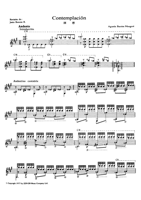 Partitura da música Contemplación