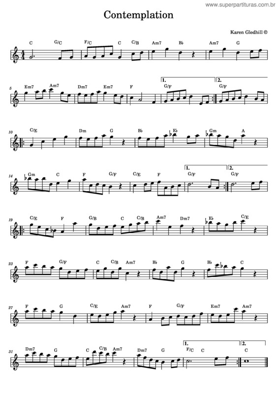 Partitura da música Contemplation – Karen Gledhill