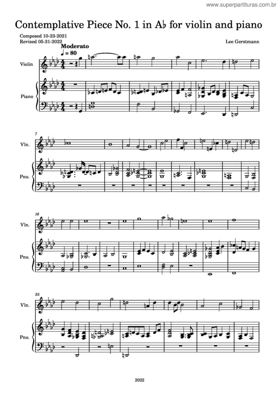 Partitura da música Contemplative Piece 1