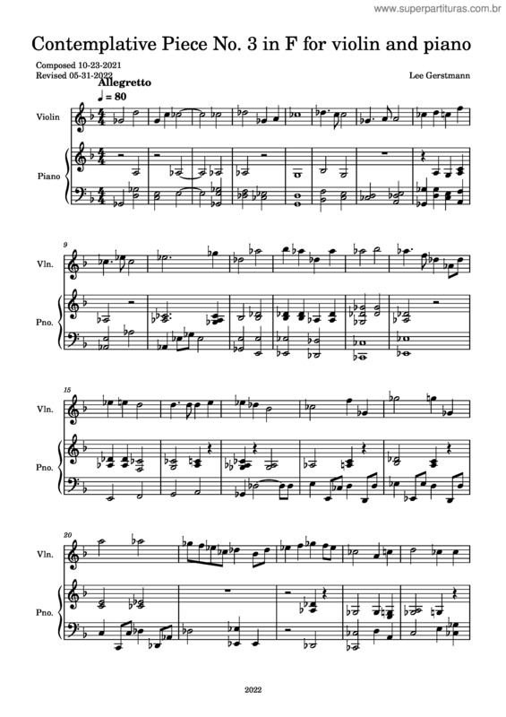 Partitura da música Contemplative Piece 3