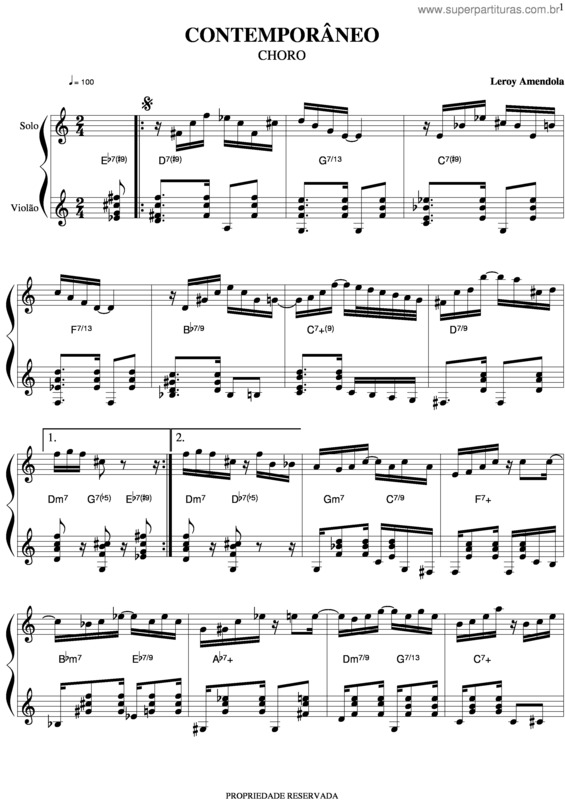 Partitura da música Contemporâneo