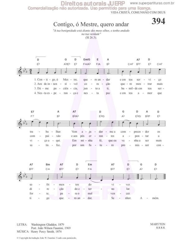 Partitura da música Contigo, Ó Mestre, Quero Andar - 394 HCC