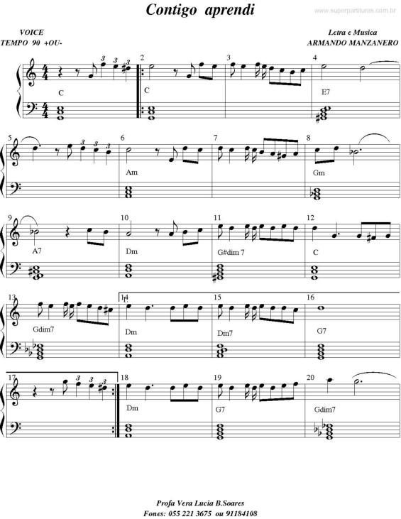 Partitura da música Contigo Aprendi v.2