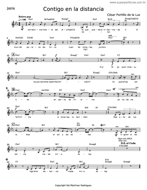 Partitura da música Contigo En La Distancia – César Portillo De La Luz