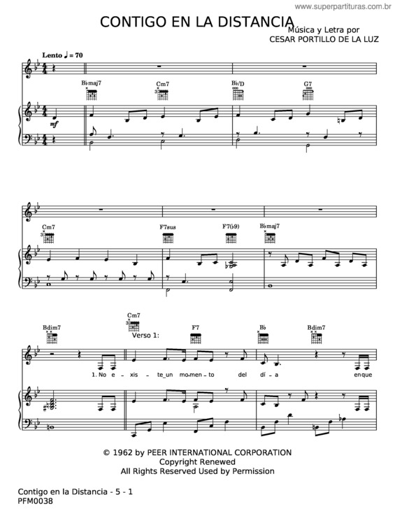 Partitura da música Contigo En La Distancia – Christina Aguilera