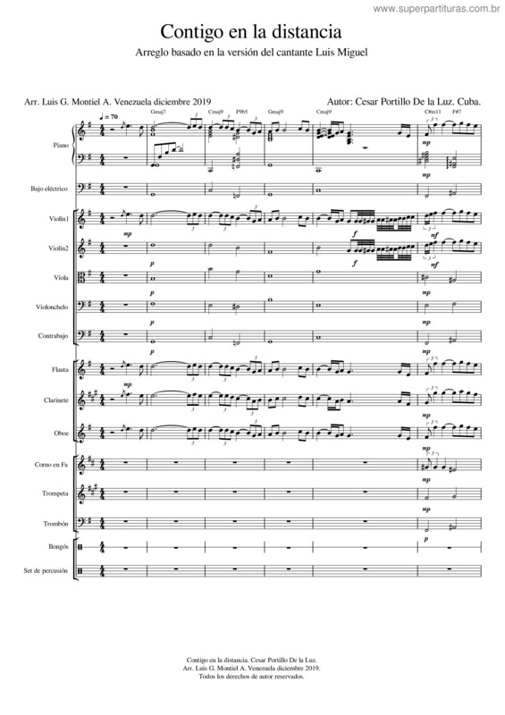 Partitura da música Contigo En La Distancia. Cesar Portillo De La Luz v.2