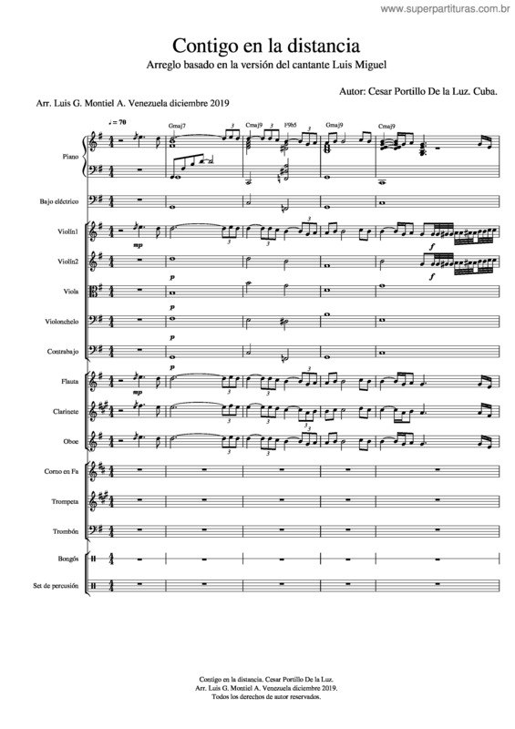 Partitura da música Contigo En La Distancia. Cesar Portillo De La Luz