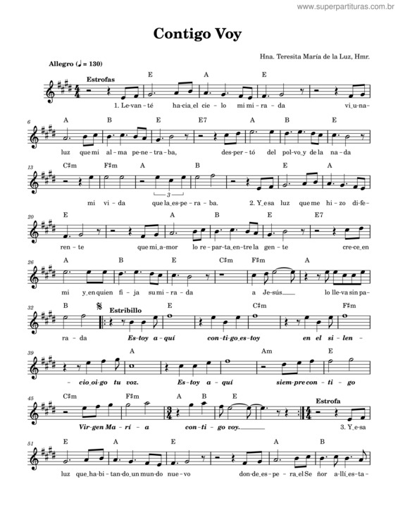 Partitura da música Contigo Voy – Hna. Teresita De La Luz, Hmr.
