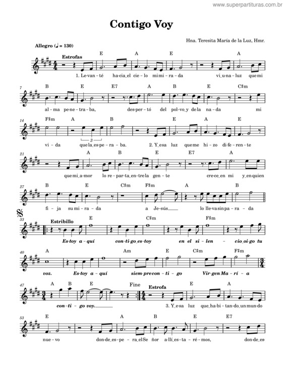 Partitura da música Contigo Voy –