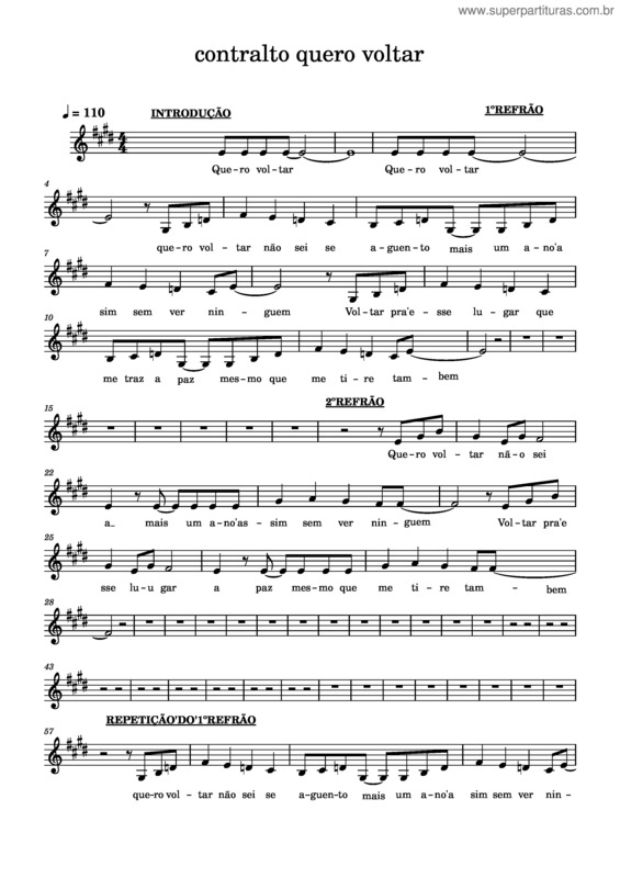 Partitura da música Contralto Quero Voltar v.2