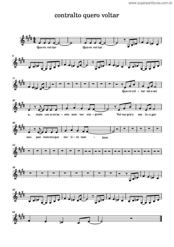 Partitura da música Contralto Quero Voltar
