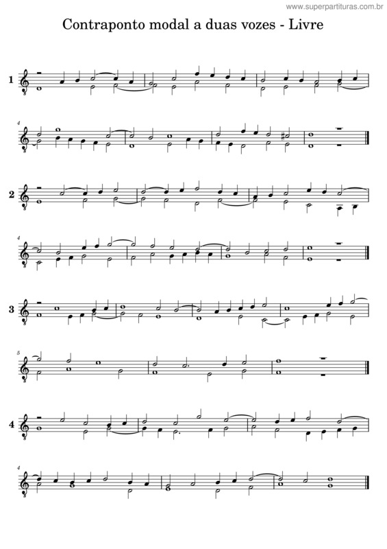 Partitura da música Contraponto Modal A Duas Vozes – Livre