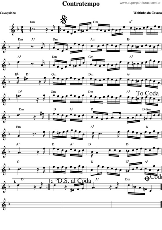 Partitura da música Contratempo