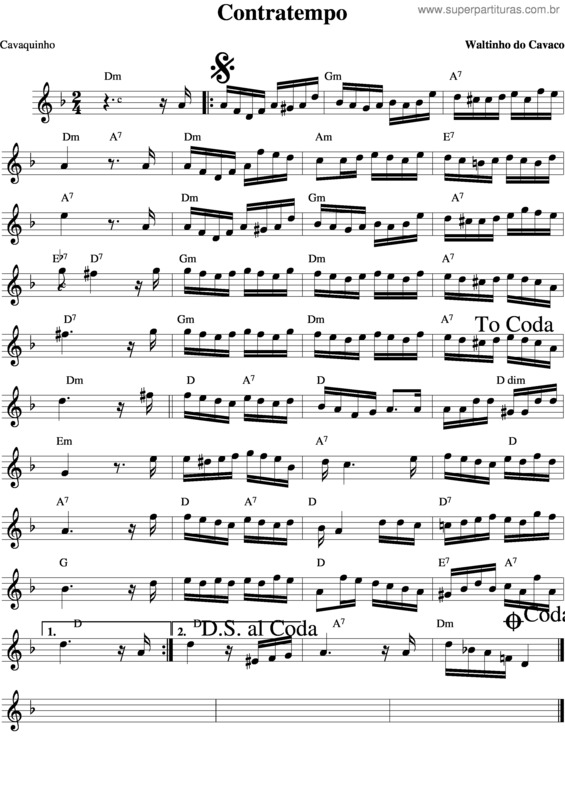 Partitura da música Contratempo