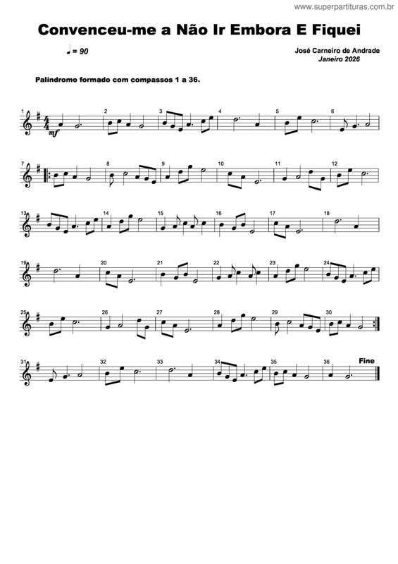 Partitura da música Convenceu-Me A Não Ir Embora E Fiquei