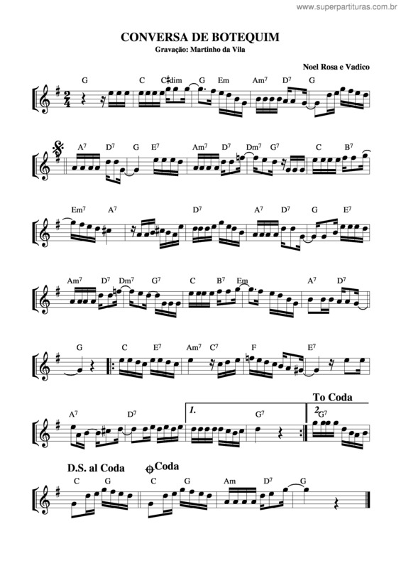 Partitura da música Conversa De Botequim v.3