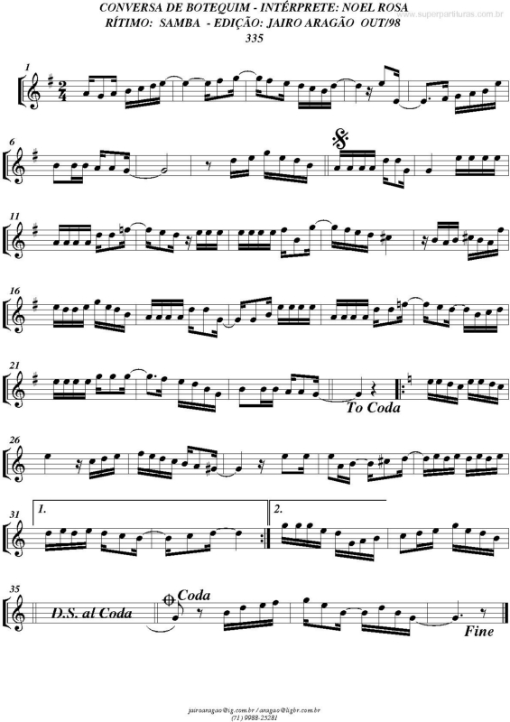 Partitura da música Conversa de Botequim