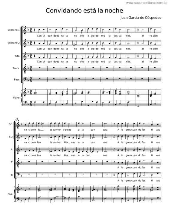 Partitura da música Convidando Está La Noche v.2